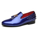 Blue Royal Patent Spikes Tassels Mens Oxfords Loafers Dress Shoes Flats